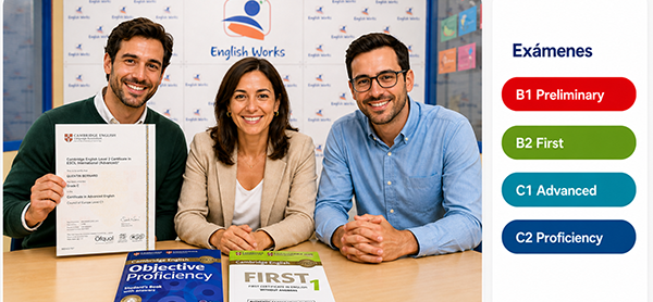 Exámenes Cambridge B1 Preliminary, B2 First, C1 Advanced y C2 Proficiency.
