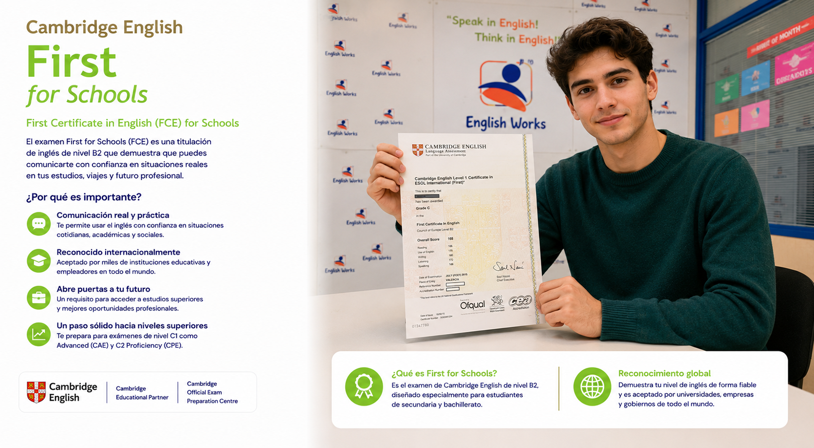 Cambridge English First for Schools. Certificación B2, comunicación real y reconocimiento internacional.