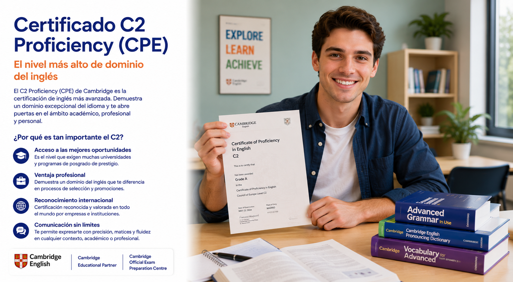 Certificado C2 Proficiency. El nivel más alto de dominio del inglés y comunicación sin límites.