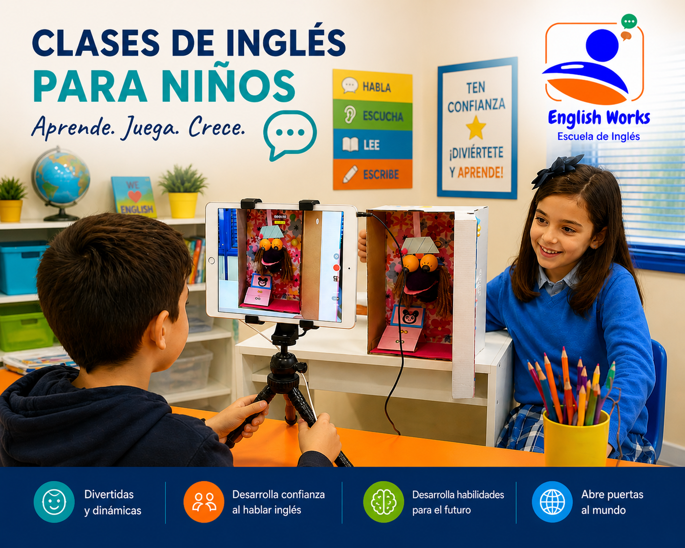 Niños aprendiendo inglés en clase