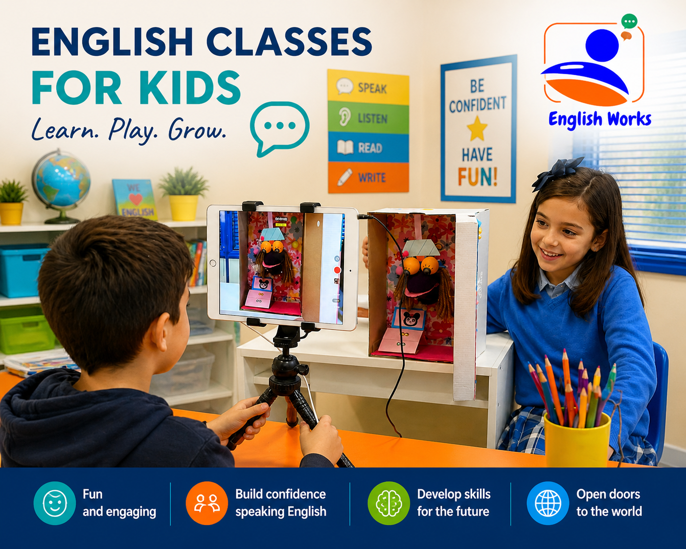 Clase dinámica de inglés para niños