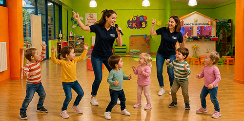 Niños cantando y bailando en inglés