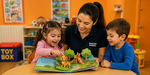 Niños descubriendo inglés con cuentos y actividades