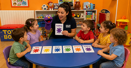Niños aprendiendo vocabulario en inglés